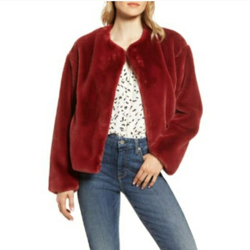 Sanctuary Starry Night Teddy Faux Fur Jacket Size 3X in Cherry Red Winter Cozy